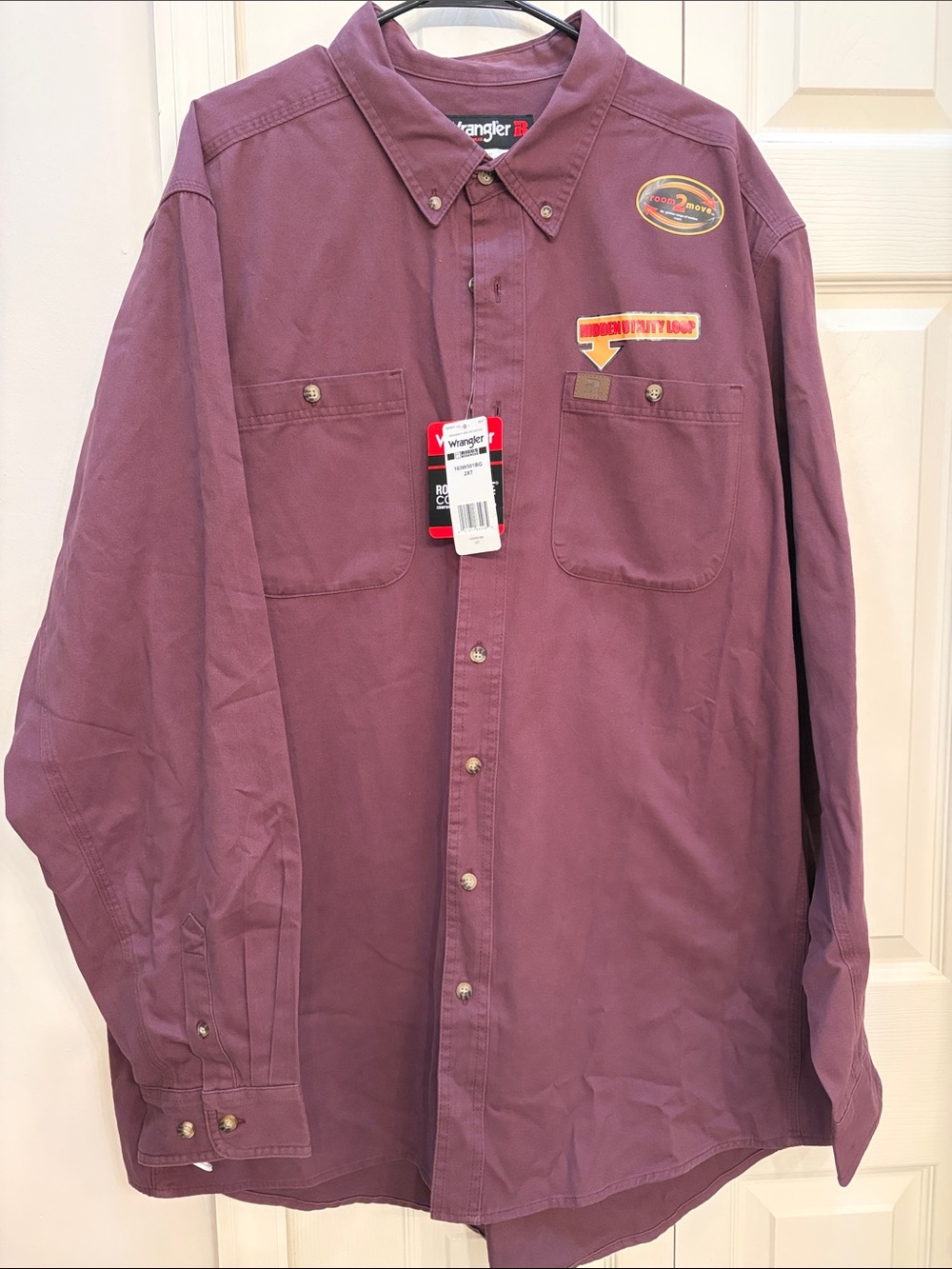 NWT Wrangler Men's 2XLT Maroon Button-Down Work Shirt